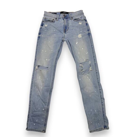 Hollister Distressed Paint Splattered Light Wash Skinny Jeans W28 L30 - Picture 1 of 9
